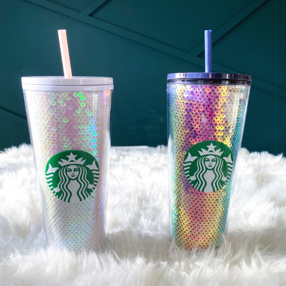 Starbucks Sequin Cold Cup Tumbler Set Pink Purple